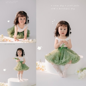 儿童摄影服装绿色tutu裙春天清新宝宝拍照服装女孩艺术写真照服装
