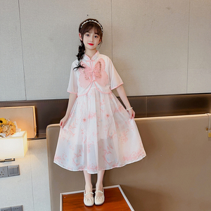 女童汉服连衣裙夏季中国风改良旗袍儿童超仙公主裙中大童套装裙子