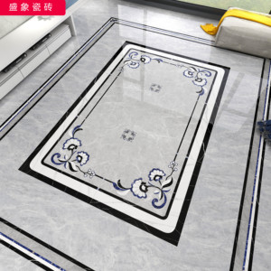 欧式客厅拼花地砖入户过道走廊水刀拼图大理石带花图案800瓷砖