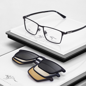 袋鼠全框商务镜框男偏光夜视3d电影夹片套镜近视眼镜架轻321-3066