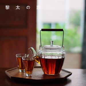 黎太の家 日式铜木手柄玻璃茶壶/耐热提梁水壶 可电陶炉加热500ml