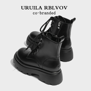 URUILA RBLVOV 马丁靴女2023新款英伦风百搭黑色靴子厚底增高短靴