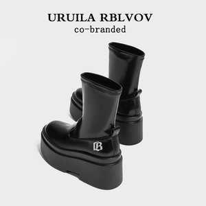 URUILA RBLVOV 短靴女2023新款春秋单靴厚底显瘦显高弹力瘦瘦靴子