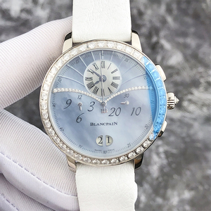 二手正品99新宝珀女装系列3626白金贝母盘原镶钻日期计时机械女表