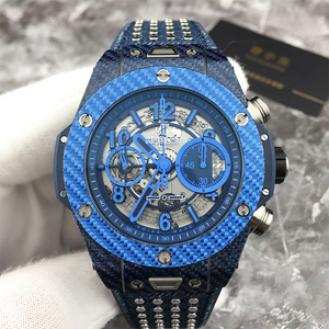 二手正品宇舶大爆炸系列碳纤维蓝色指针镂空透底自动机械表限量款