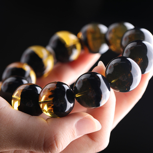 万福缅甸琥珀海藻单圈手串半山半水聚宝盆白垩纪植物远古记忆