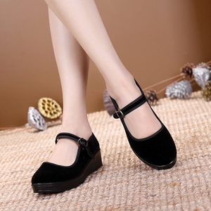 全黑色女士黑布鞋女鞋子春季女式平底鞋服务员工装单鞋平跟鞋保洁