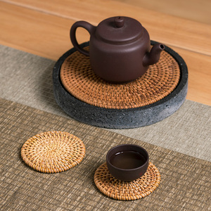 越南老藤编杯垫禅意日式隔热垫新中式圆形手工茶壶垫中式编织茶托