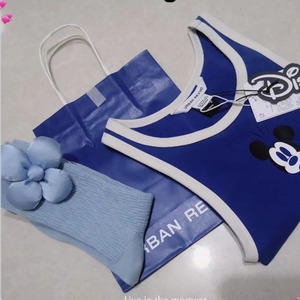 ur蓝色米奇吊带小背心米老鼠印花短款修身无袖上衣女wv12r4ce2000