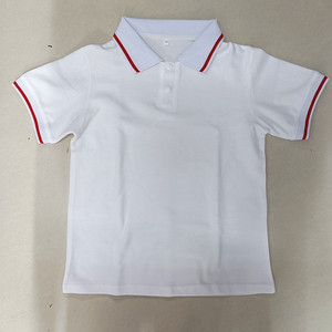 中小学生夏季纯棉套头短袖T恤白色红道领子校服男童女童中性同款
