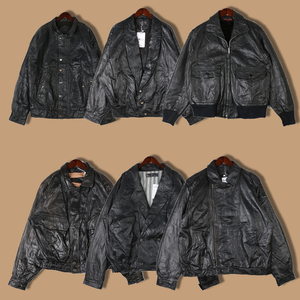 vintage古着真皮皮衣男冬 复古宽松90年代港风飞行员皮夹克外套女