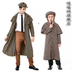 万圣节儿童亲子电影人物神探夏洛克福尔摩斯cos服装成人侦探衣服