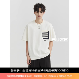 BJZE男装24夏季新款 针织贴布设计感短袖t恤韩版宽松舒适打底体恤