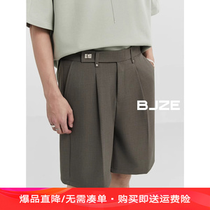 BJZE男装24夏季新款高级感薄款宽松西装短裤男直筒韩版舒适休闲裤