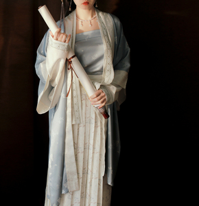 清欢 独家松竹梅原创汉服宋制春秋蓝长干寺褙子白色飞机衫百褶裙