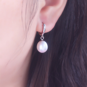 小绿叶淡水珍珠耳环925银耳钉女士韩国气质简约长款耳扣银耳饰品