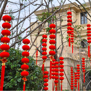 小灯笼春节元旦挂饰场景布置新年创意植绒灯笼串中国风户外装饰