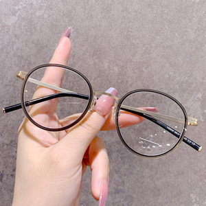 超小框灰金个性近视眼镜框女可配镜片度数韩系潮圆脸素颜男眼睛架