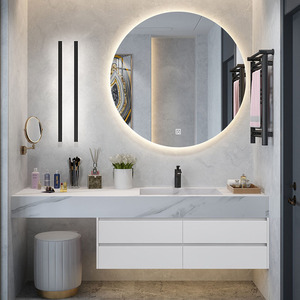 简约浴室柜组合岩板一体台盆洗手池洗脸台柜套装设计师梳妆洗漱台