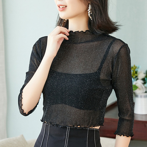 木耳边高领蕾丝打底衫