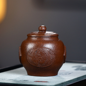 民国紫砂茶叶罐全手工精品微型茶罐台湾回流铁画轩印版粗砂紫泥