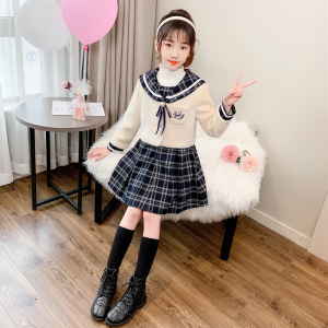 女童套装裙秋冬装小女孩学院风外套连衣裙两件套儿童洋气jk制服潮