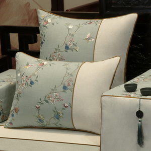 新中式红木沙发垫亚麻拼接实木圈椅垫古典罗汉床垫加厚五件套定制