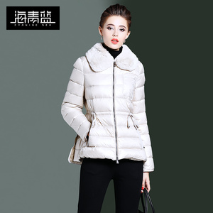 海青蓝2019冬装新款女羽绒服保暖轻薄时尚修身短款毛领外套0