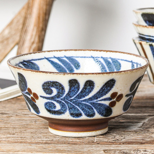 5色装*日本进口陶瓷日式餐具斗笠碗米饭碗粗陶碗手绘古朴复古家用