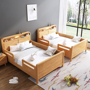 实木儿童床带护栏男孩女孩单人床1.2米小户型1.35m小孩婴儿拼接床