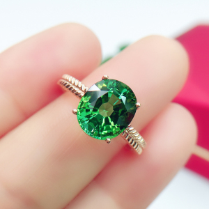 鑫亿鹏 18k玫瑰金天然绿碧玺戒指女椭圆绿色宝石彩宝