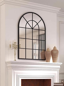 法式铁艺假窗户镜子挂墙拱形装饰镜客餐厅创意壁炉假窗玄关壁挂镜