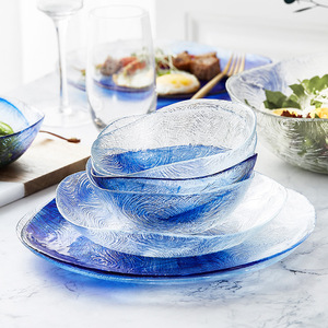 北欧进口钢化玻璃餐具装菜盘子碟子家用创意菜盘西餐盘吃饭碗汤盘