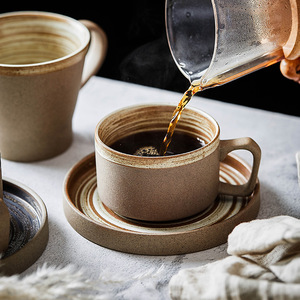 粗陶咖啡杯陶瓷家用下午茶杯碟套装创意复古精致牛奶燕麦早餐杯子