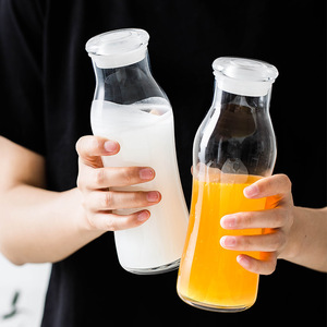 北欧ins家用玻璃带盖密封水瓶果汁杯牛奶瓶夏季饮料瓶子水杯奶瓶