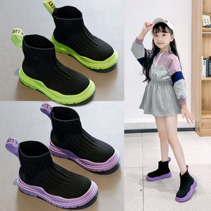 韩国女童运动鞋2024新款儿童飞织面透气软底潮鞋小学生潮牌休闲鞋