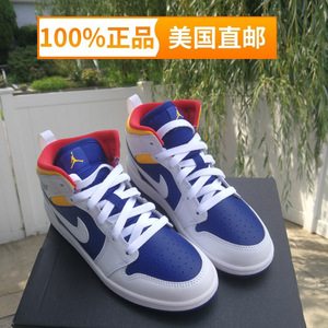 美国代购直邮 aj1乔丹乔1 jordan 1 mid aj 白蓝橙 女鞋 童鞋鞋女