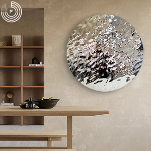不锈钢镜面立体装饰画现代抽象水波纹圆形挂画酒店样板房装置画