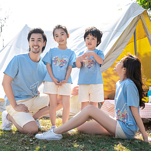 炸街亲子装夏装2021新款潮兄妹姐弟短袖t恤母子母女儿童家庭套装