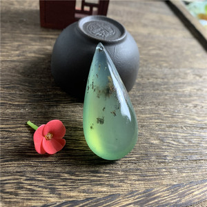 岫玉水草水滴吊坠女款深绿籽料玉石挂件岁月痕迹高通透收藏单品玉