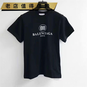 balenciaga/巴黎世家 简约字母印花双b修身版麦穗上衣短袖t恤男女