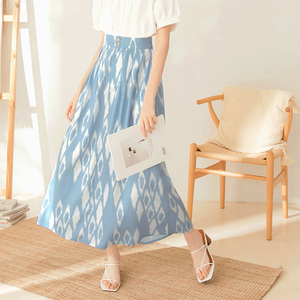 桔熊夏季通勤气质几何印花口袋舒适高腰a字长裙子女装大码ca2624