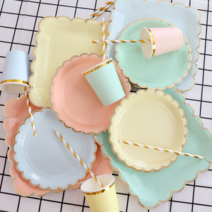 纸盘一次性生日布置甜品台摆件展示架儿童派对餐具蛋糕碟子野餐盘