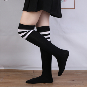 小腿袜女秋冬穿搭韩版日系学院风条纹黑色袜子中筒长袜女