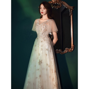 晚礼服女2021新款宴会气质18岁女生成年礼艺考主持高级质感连衣裙