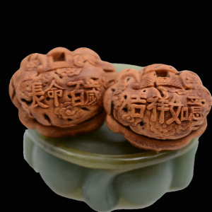 桃核雕刻长命百岁吉祥如意儿童长命锁纯手工蝙蝠保平安生日桃篮促