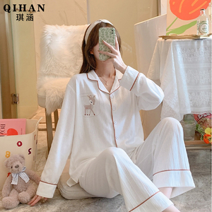 冬季睡衣女纯棉白色