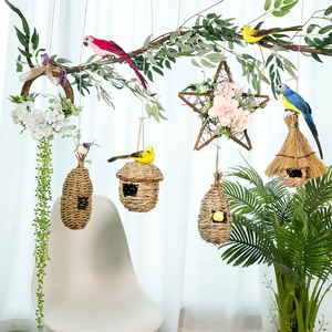 春天空中吊饰幼儿园主题墙自然风装饰教室走廊布置草编花鸟巢挂件