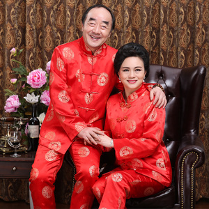 中老年唐装春秋装男士唐装套装 老年人长袖唐装套装金婚寿宴礼服