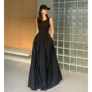 AITRCOCO超长款赫本风黑色背心连衣裙女夏季高端精致法式吊带裙子